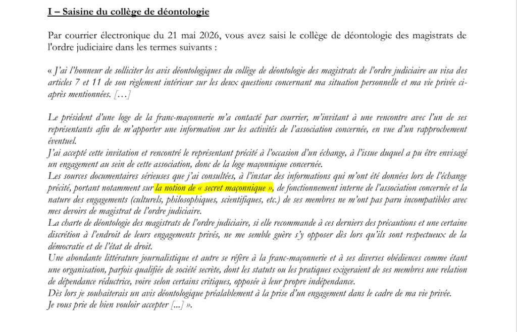 L’appartenance à la franc-maçonnerie incompatible avec la magistrature !