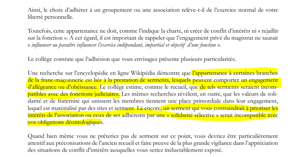 L’appartenance à la franc-maçonnerie incompatible avec la magistrature !