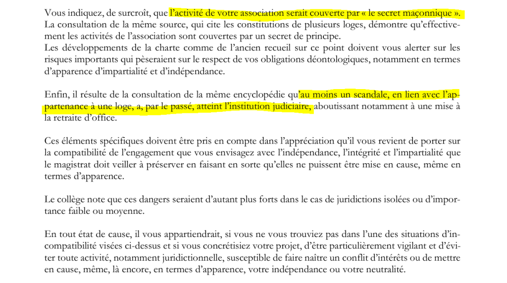 L’appartenance à la franc-maçonnerie incompatible avec la magistrature !