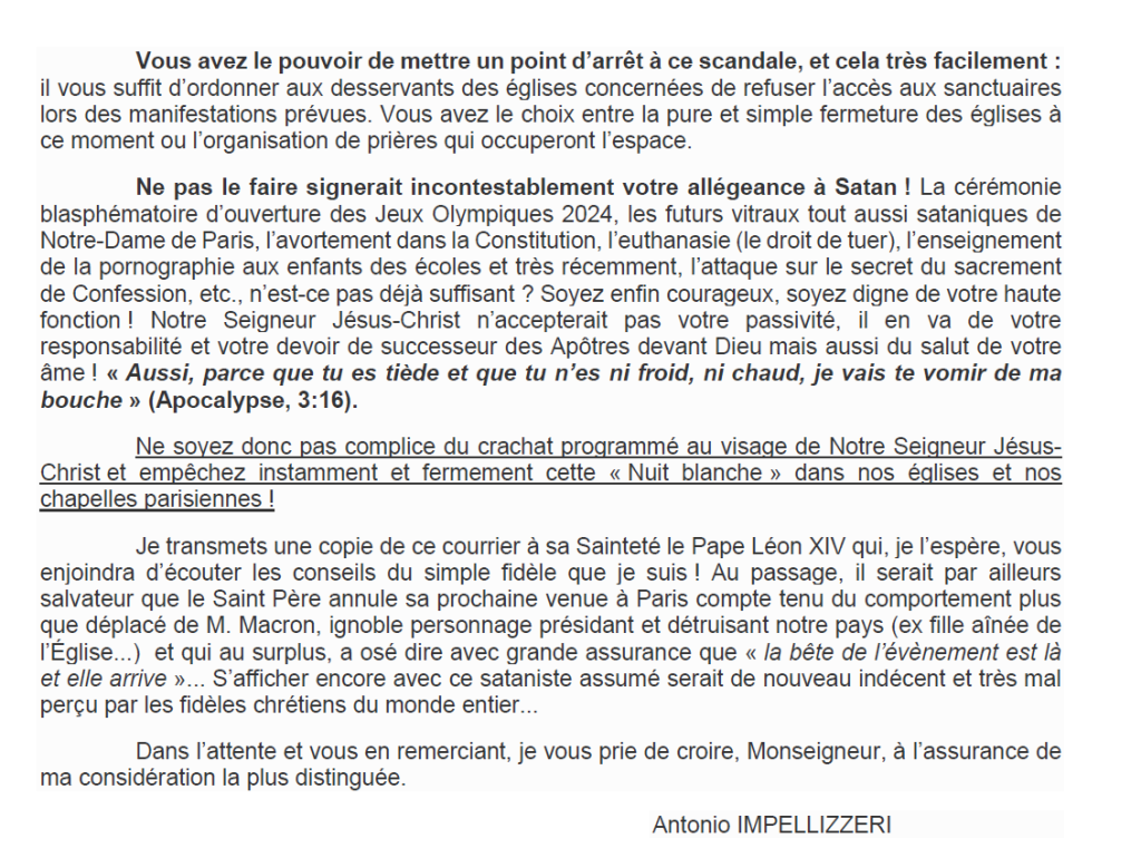 Nuit Blanche dans des églises : Antonio Impellizzeri s'adresse à Mgr Ulrich