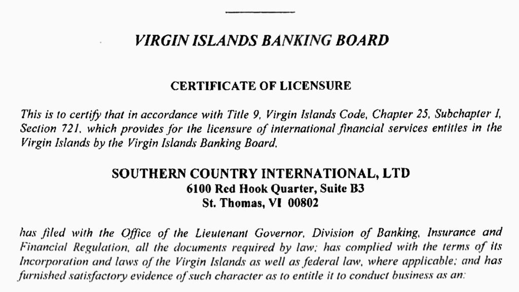 Epstein possédait une banque des îles Vierges américaines