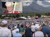 En haut à gauche, surplombant la foule des fidèles le 1er juillet lors de la cérémonie des sacres à Ecône, Mgr Jacques  Benoit-Gonnin, ci-devant évêques de de Beauvais, Noyon et Senlis.